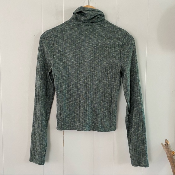 NWT Madewell Turtleneck Long-Sleeve Tee Green Space Dye Ribbed Cropped T-Shirt - Picture 5 of 5